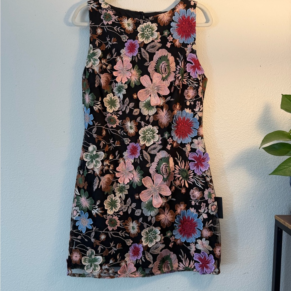 Lulu's “Special Something” Black 3D Embroidered Mini Dress